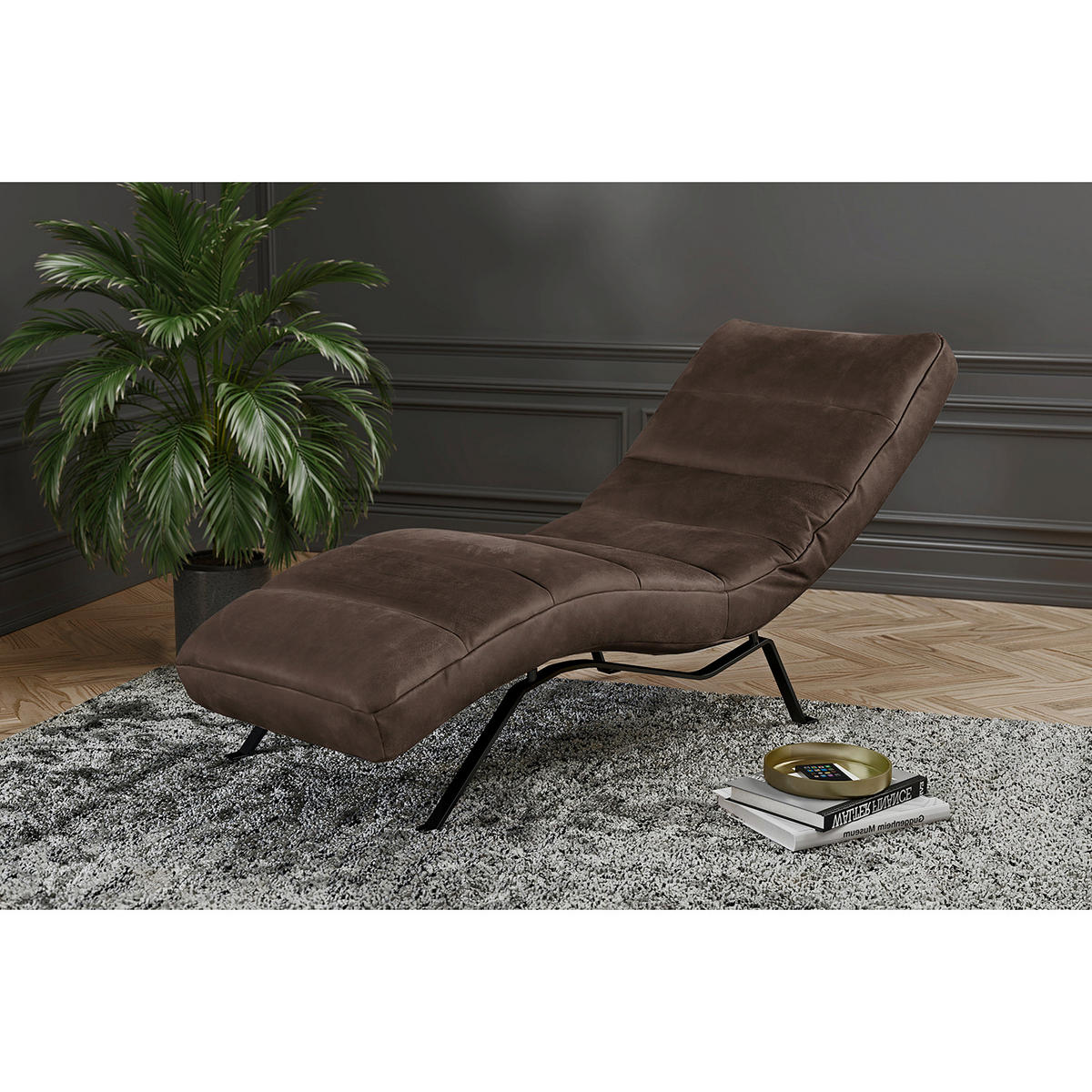 RELAXLIEGE Echtleder Dunkelbraun  - Dunkelbraun/Schwarz, Design, Leder/Metall (65/65-95/171cm) - Livetastic