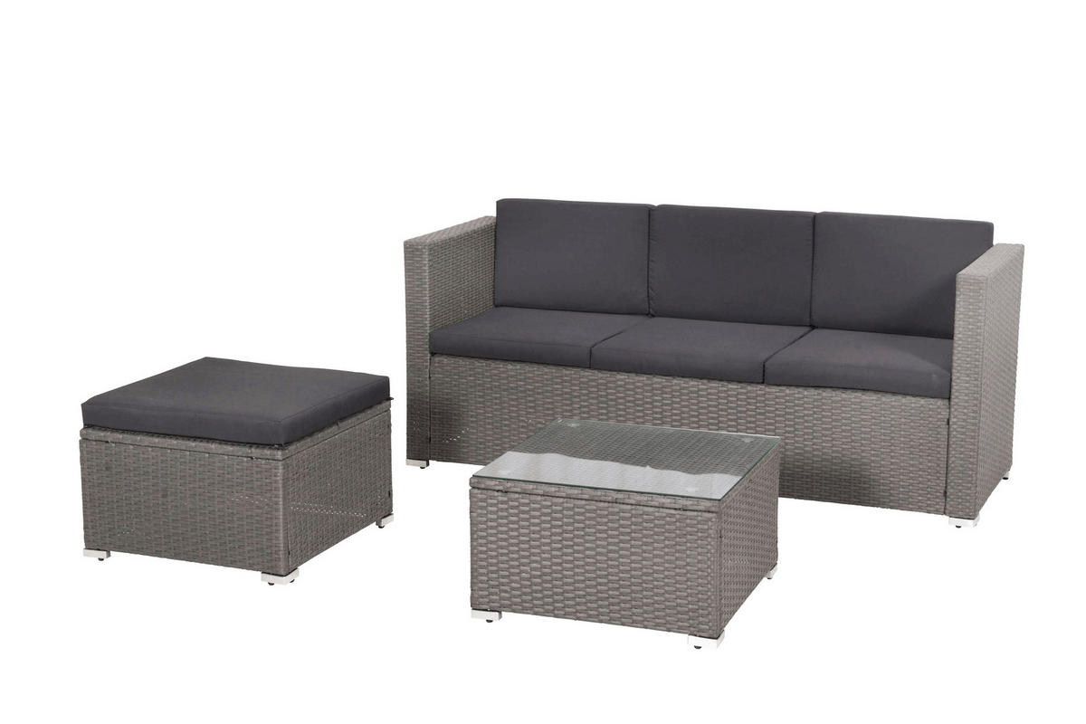LOUNGEGARNITUR   Stahl  - Beige, KONVENTIONELL, Glas/Kunststoff - Gardenson
