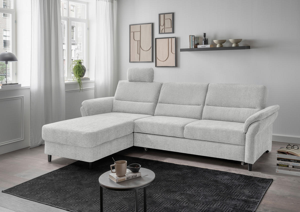 ECKSOFA in Mikrofaser Weiss  - Weiss/Schwarz, Modern, Holz/Textil (176/279cm) - Livetastic