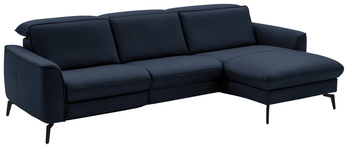 ECKSOFA in Echtleder Dunkelblau   - Schwarz/Dunkelblau, Natur, Leder/Metall (281/168cm) - Valdera