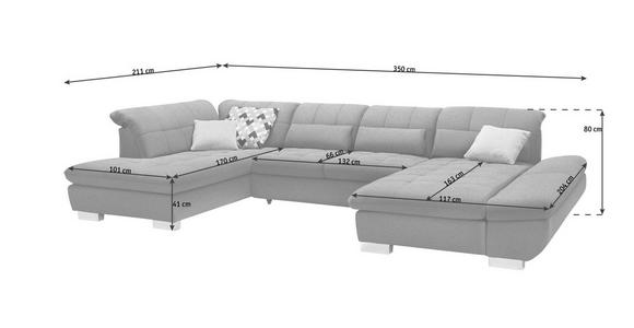 WOHNLANDSCHAFT in Mikrofaser Graphitfarben  - Chromfarben/Graphitfarben, Design, Kunststoff/Textil (211/350/204cm) - Xora