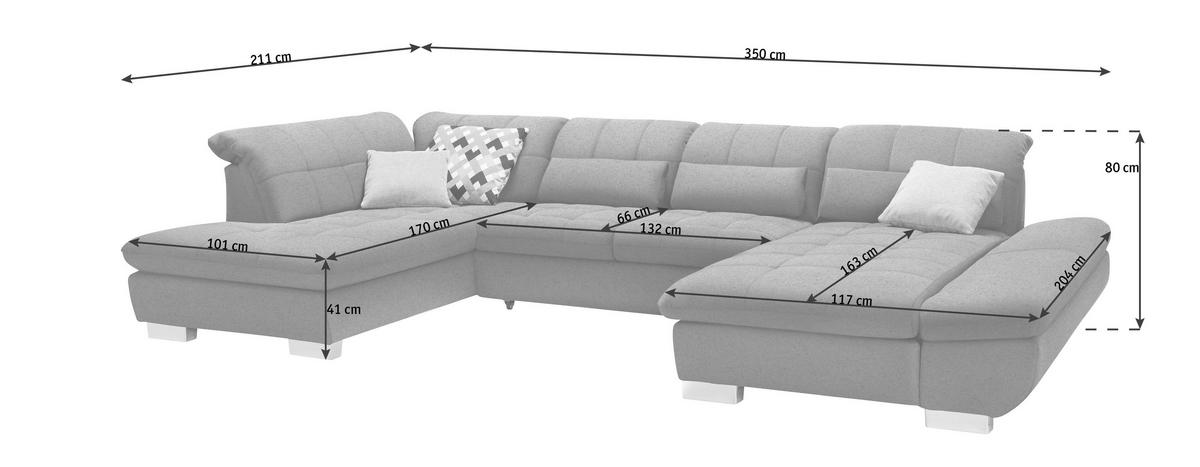 WOHNLANDSCHAFT in Mikrofaser Braun  - Chromfarben/Braun, Design, Kunststoff/Textil (211/350/204cm) - Xora