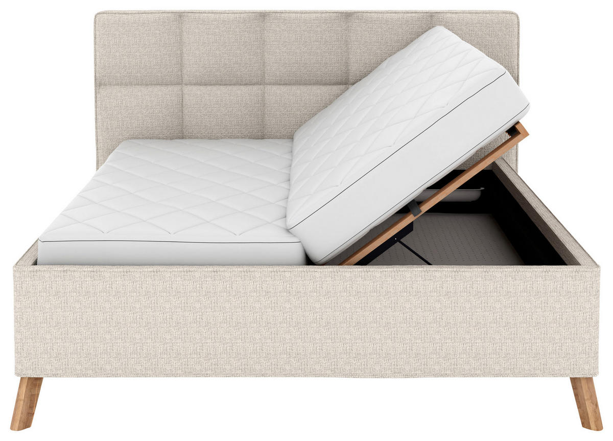 POLSTERBETT Bettkasten, motorische Verstellbarkeit, Fernbedienung, Lattenroste, Matratzen 180/200 cm  in Creme  - Creme/Schwarz, KONVENTIONELL, Holz/Textil (180/200cm) - Musterring