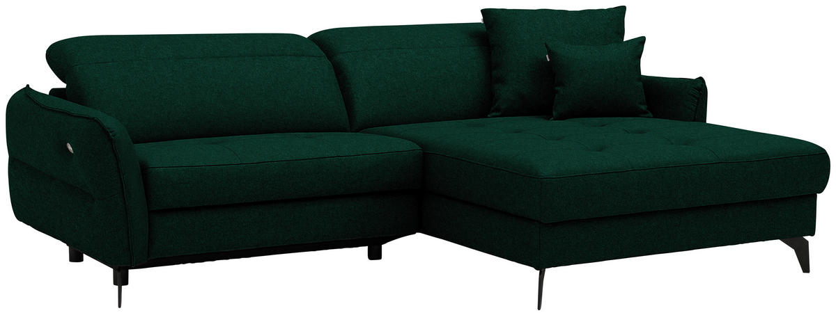ECKSOFA MANTA in Flachgewebe Waldgrün  246/175 cm  - Waldgrün/Schwarz, Design, Textil/Metall (246/175cm) - Celina
