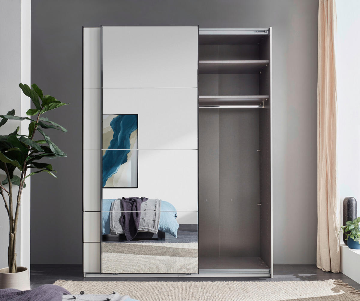 SCHWEBETÜRENSCHRANK 170/225,5/60 cm 2-türig Weiß, Schwarz  - Schwarz/Weiß, KONVENTIONELL, Glas/Holzwerkstoff (170/225,5/60cm) - Xora