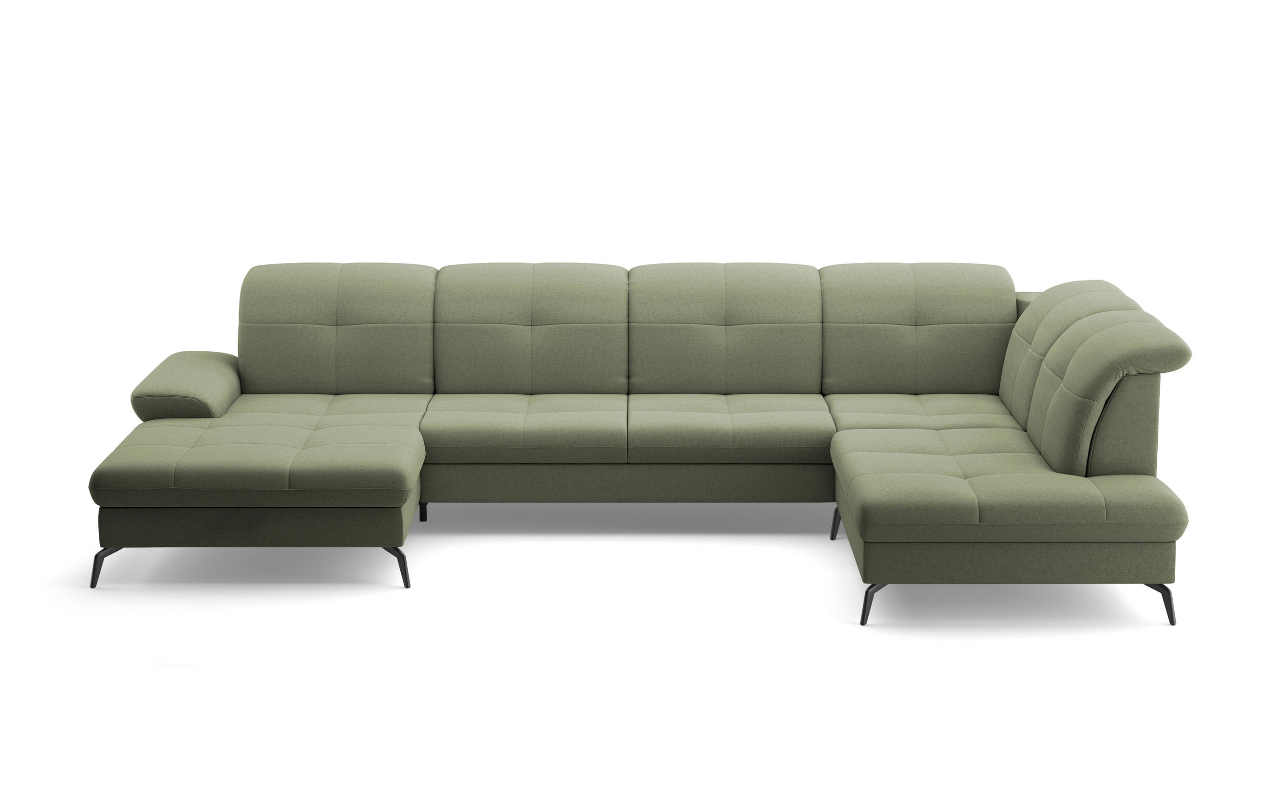 WOHNLANDSCHAFT in Flachgewebe Olivgrün  - Schwarz/Olivgrün, KONVENTIONELL, Textil/Metall (185/357/231cm) - Sit & More