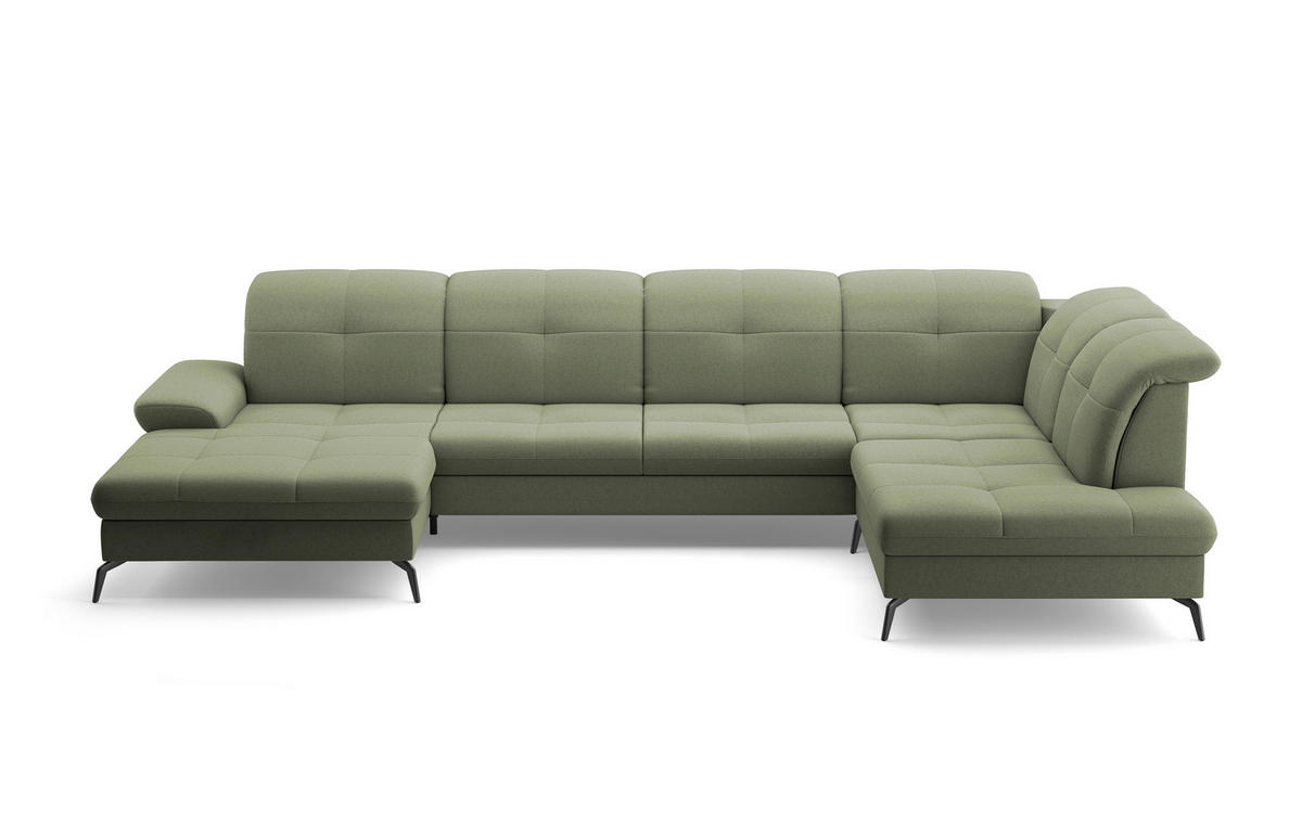 WOHNLANDSCHAFT in Flachgewebe Olivgrün  - Schwarz/Olivgrün, KONVENTIONELL, Textil/Metall (185/357/231cm) - Sit & More