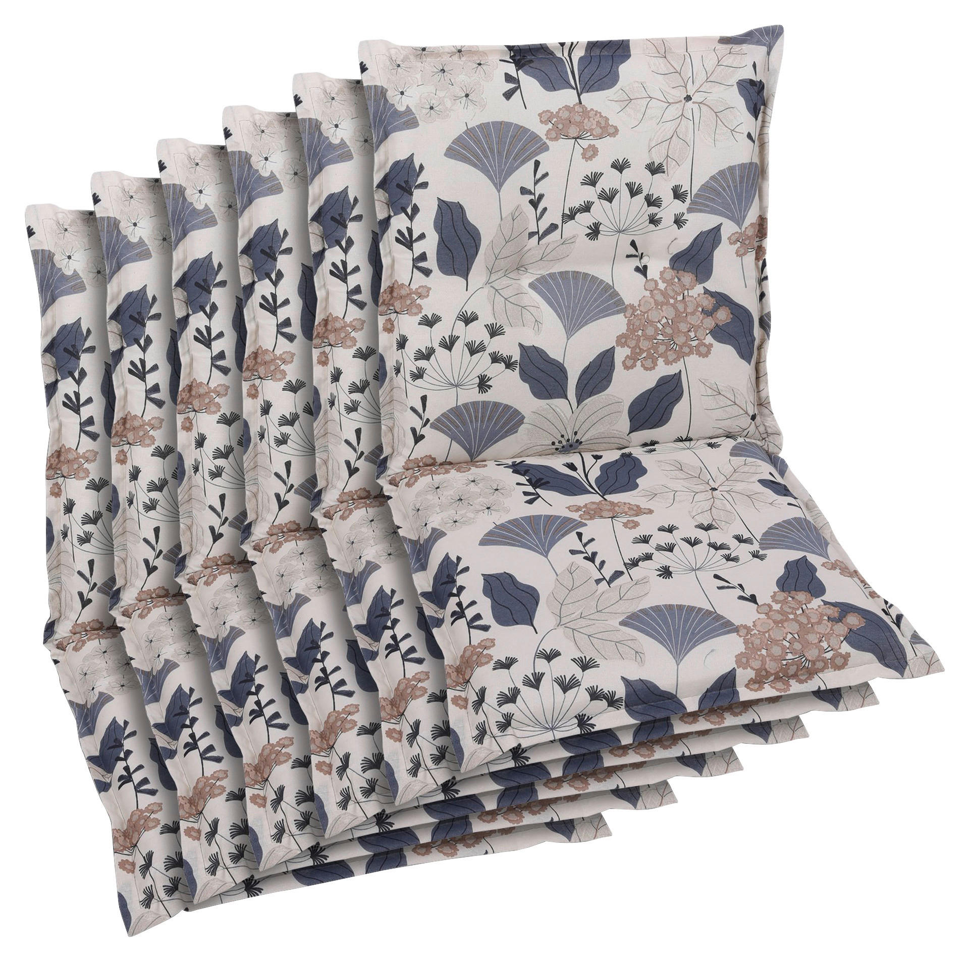 SESSELAUFLAGENSET in Blau, Beige Floral  - Blau/Beige, Basics, Textil (50/6/100cm)