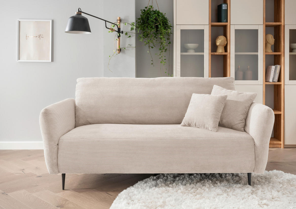 3-SITZER-SOFA in Cord Beige  - Beige/Schwarz, Design, Textil/Metall (201/97/102cm) - Livetastic