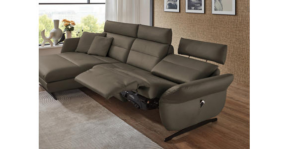 ECKSOFA in Echtleder Graubraun 169/298 cm - Graubraun/Schwarz, Design, Leder/Metall (169/298cm) - Dieter Knoll