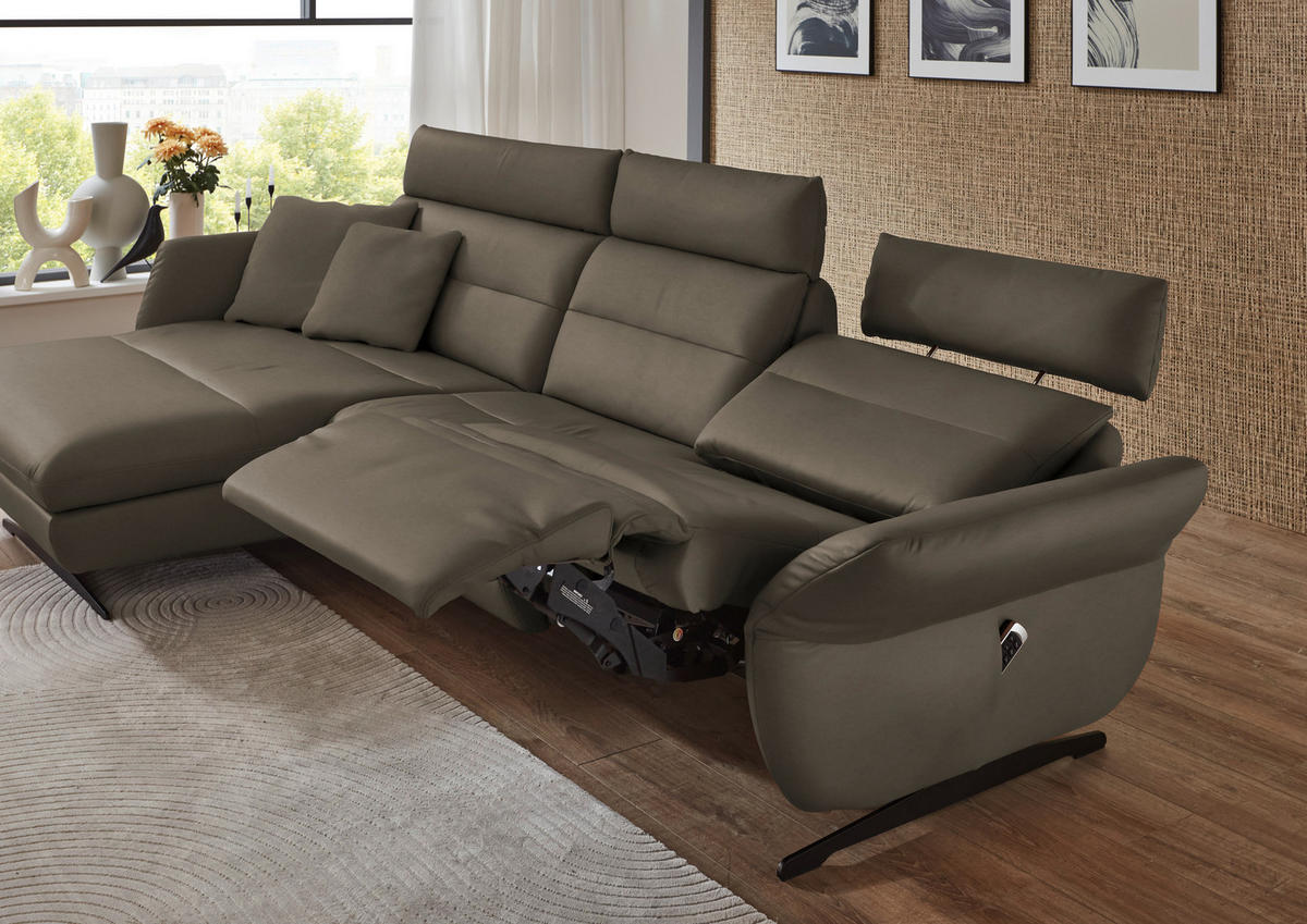 ECKSOFA in Echtleder Graubraun  169/298 cm  - Graubraun/Schwarz, Design, Leder/Metall (169/298cm) - Dieter Knoll