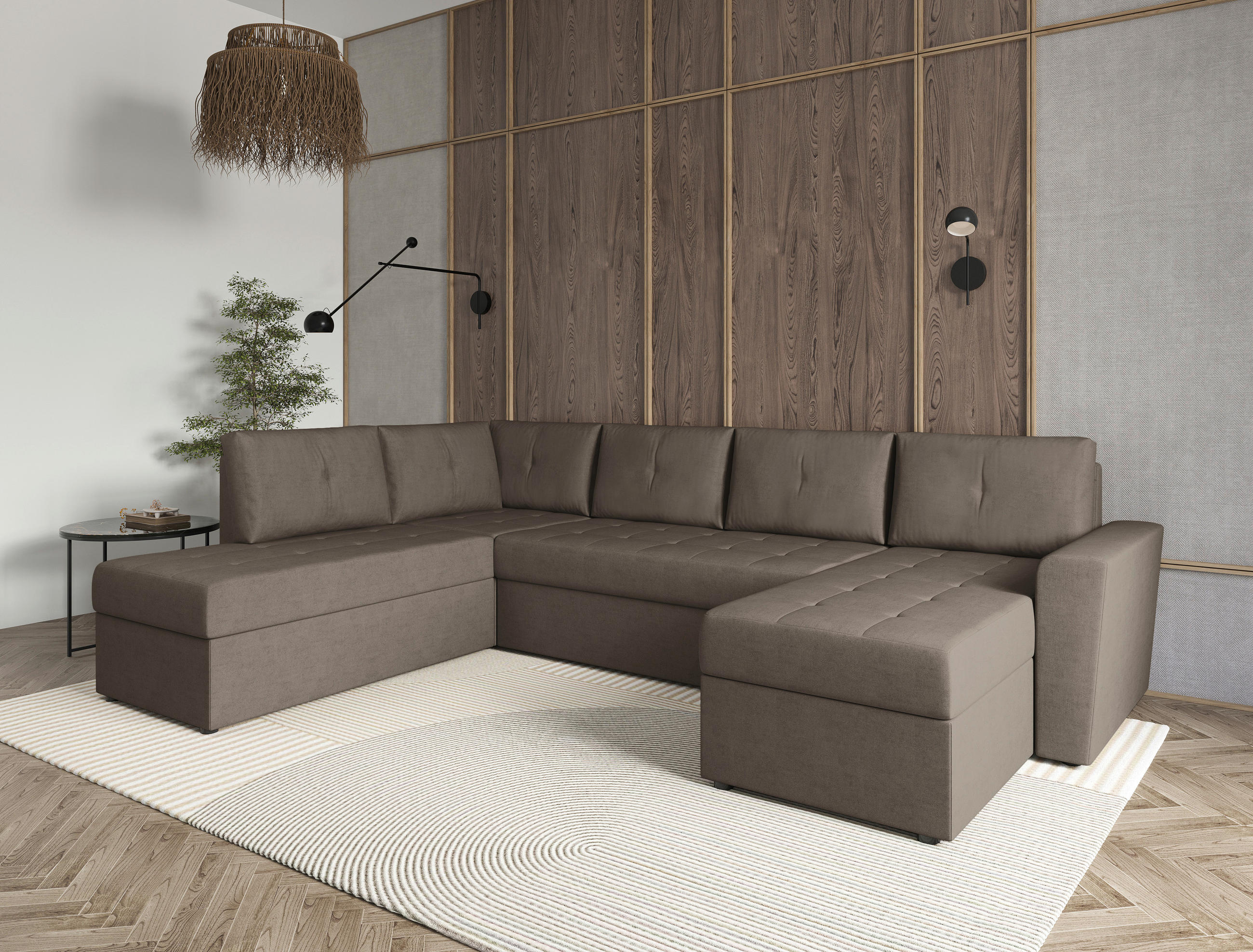 WOHNLANDSCHAFT TERMOLI Taupe Jacquard  - Taupe/Schwarz, Design, Kunststoff/Textil (212/297/155cm) - MID.YOU