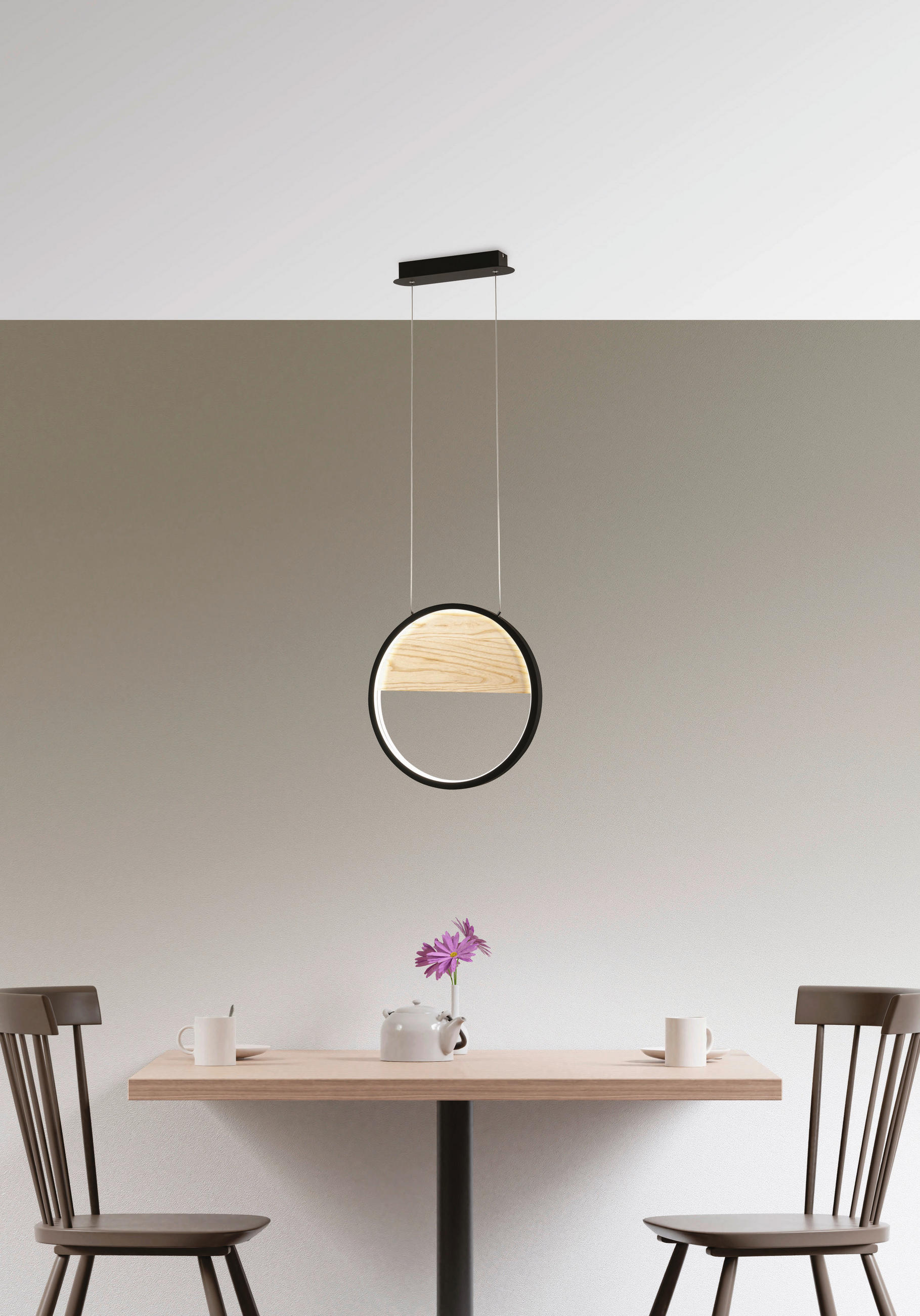 LED-PENDELLEUCHTE Pierre 40,20/200 cm   - Eschefarben/Schwarz, Design, Holz/Metall (40,20/200cm) - Fabas Luce