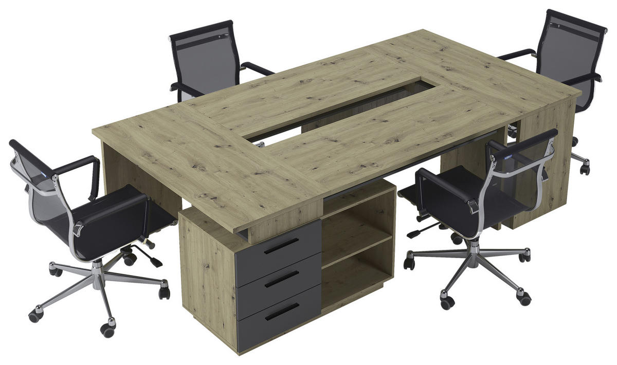 SCHREIBTISCHKOMBINATION Anthrazit, Eiche Artisan  - Anthrazit/Eiche Artisan, KONVENTIONELL, Holzwerkstoff (138/105/75cm) - Xora