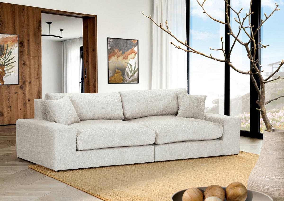 BIGSOFA Struktur, Bouclé Beige  - Greige/Beige, MODERN, Kunststoff/Textil (240/76/125cm) - Landscape