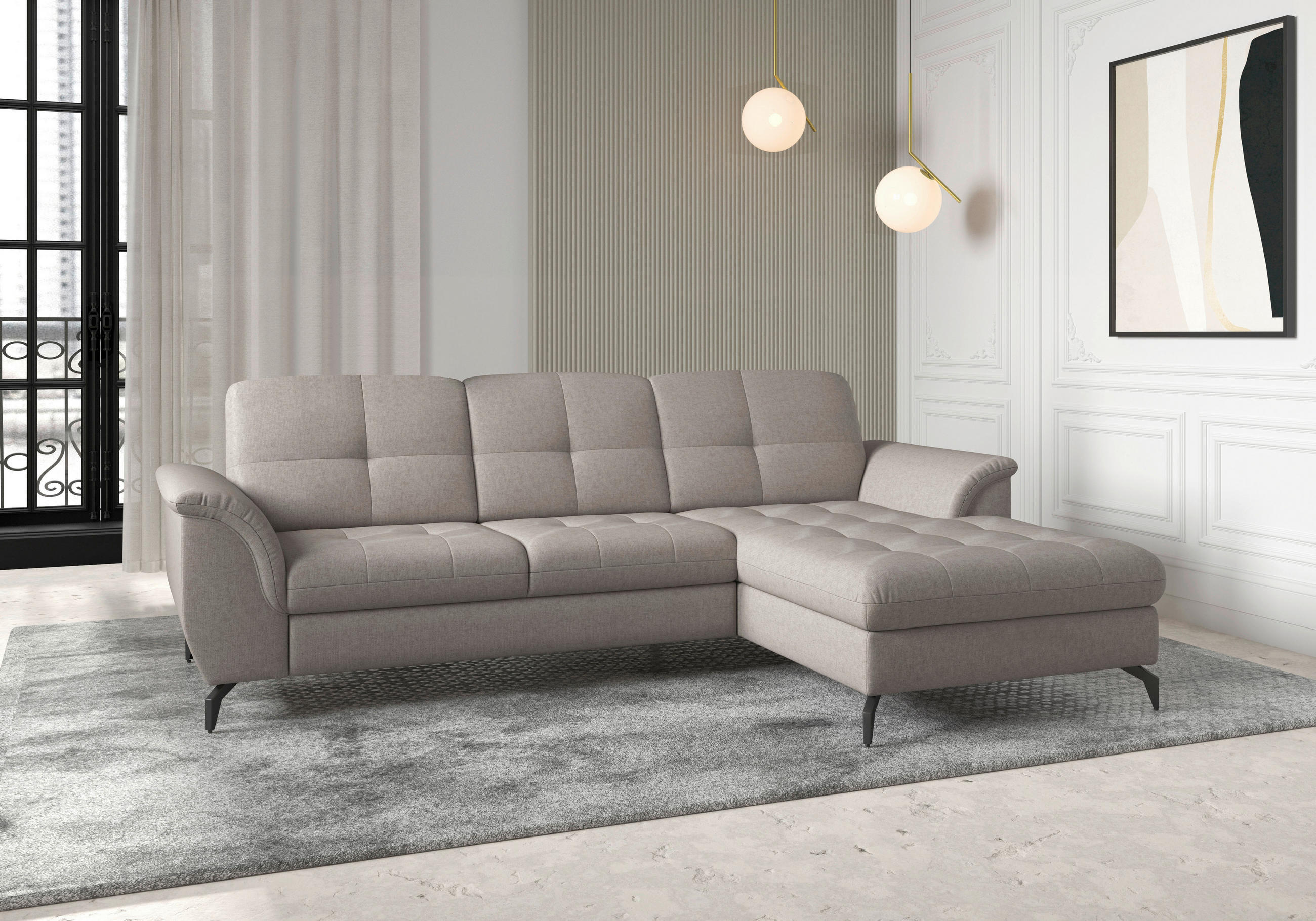 ECKSOFA in Flachgewebe Taupe  262/164 cm  - Taupe/Schwarz, MODERN, Textil/Metall (262/164cm) - Sit & More