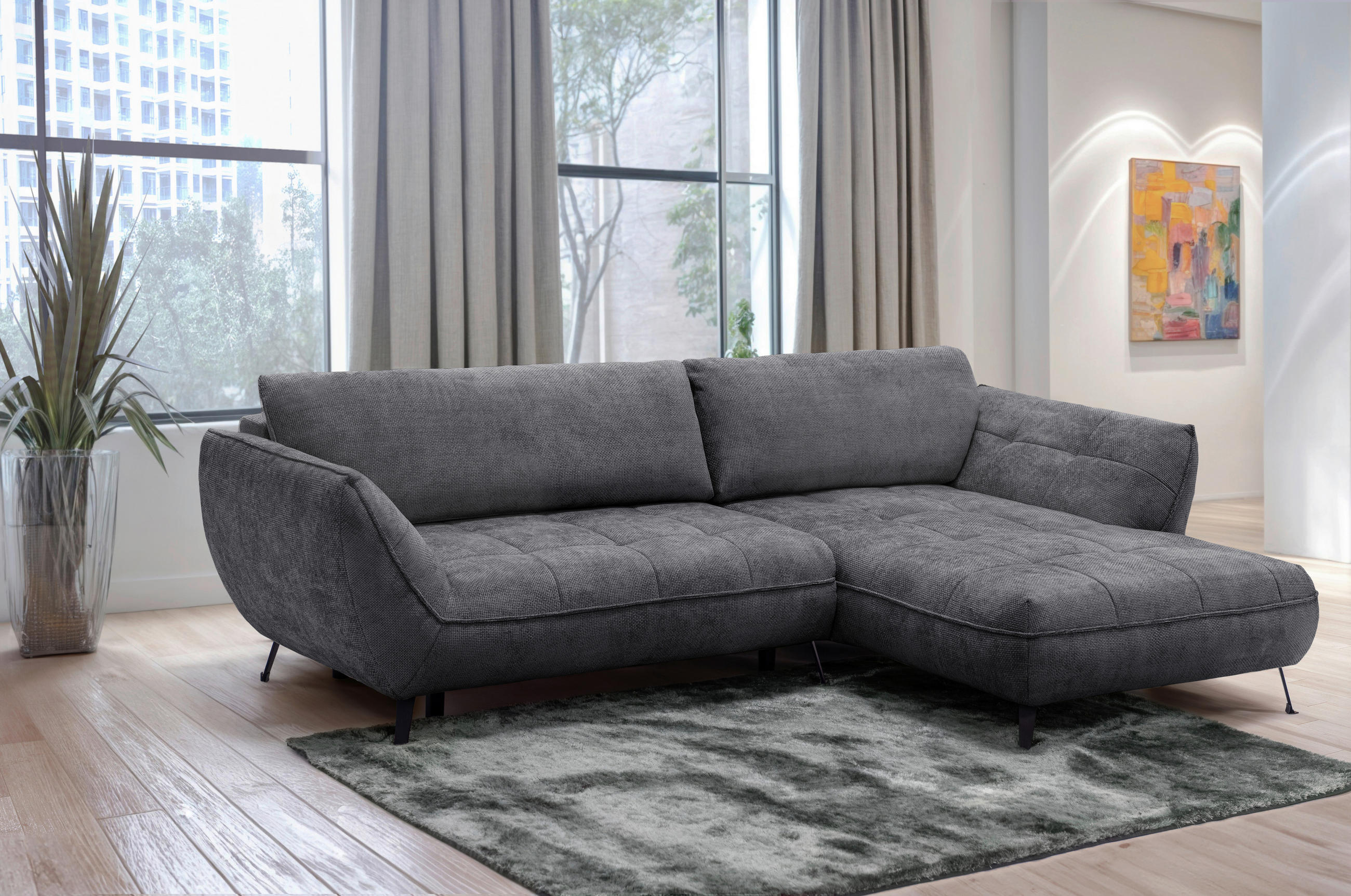 ECKSOFA in Struktur Anthrazit  - Anthrazit/Schwarz, Design, Textil/Metall (282/187cm) - Livetastic