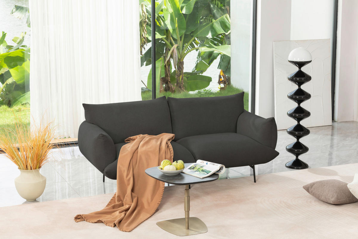SOFA Mikrofaser Anthrazit  - Anthrazit/Schwarz, Trend, Textil/Metall (185/77/83cm) - P & B
