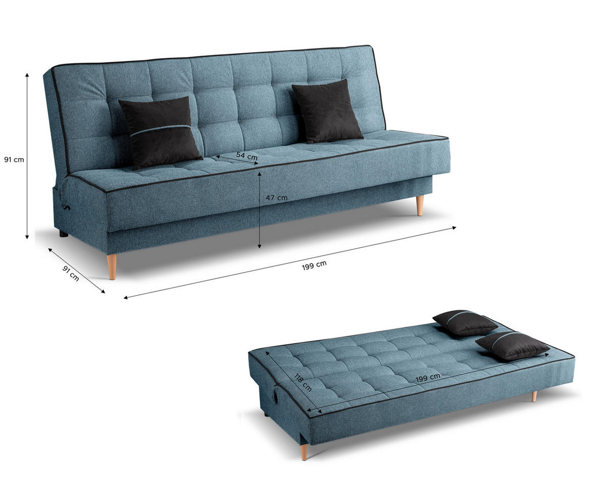 SCHLAFSOFA BONO  mit Liegefunktion Struktur Blau  - Hellbraun/Blau, Basics, Holz/Textil (199/91/91cm) - MID.YOU