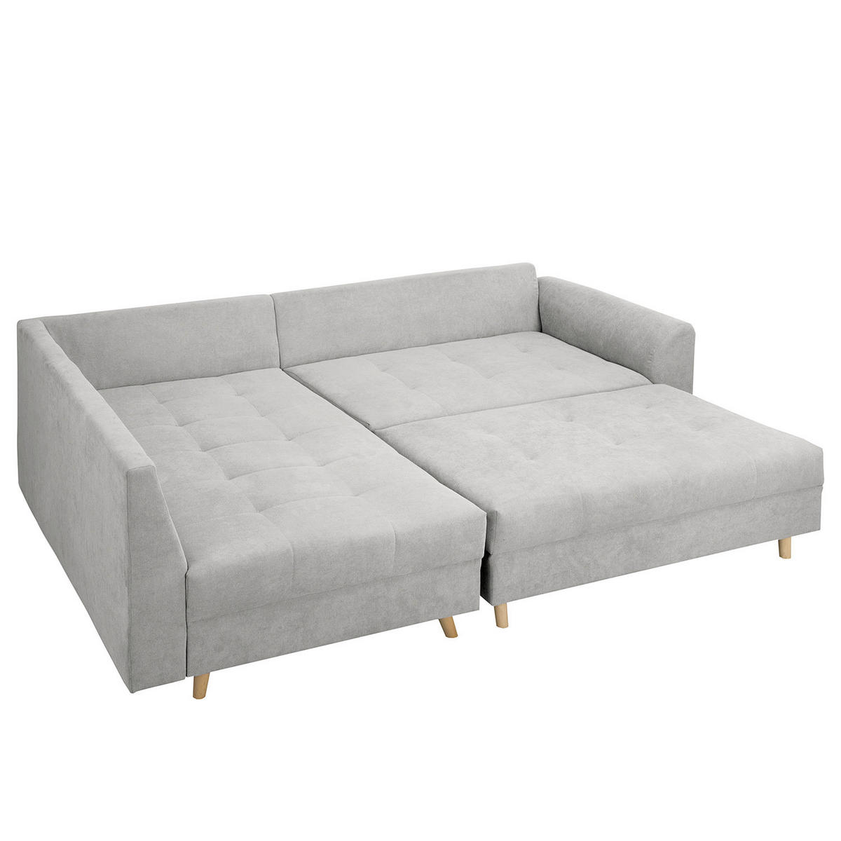 ECKSOFA inkl. Hocker Ariella in Mikrofaser Hellgrau  161/231 cm  - Hellgrau/Naturfarben, Design, Holz/Textil (161/231cm) - Livetastic