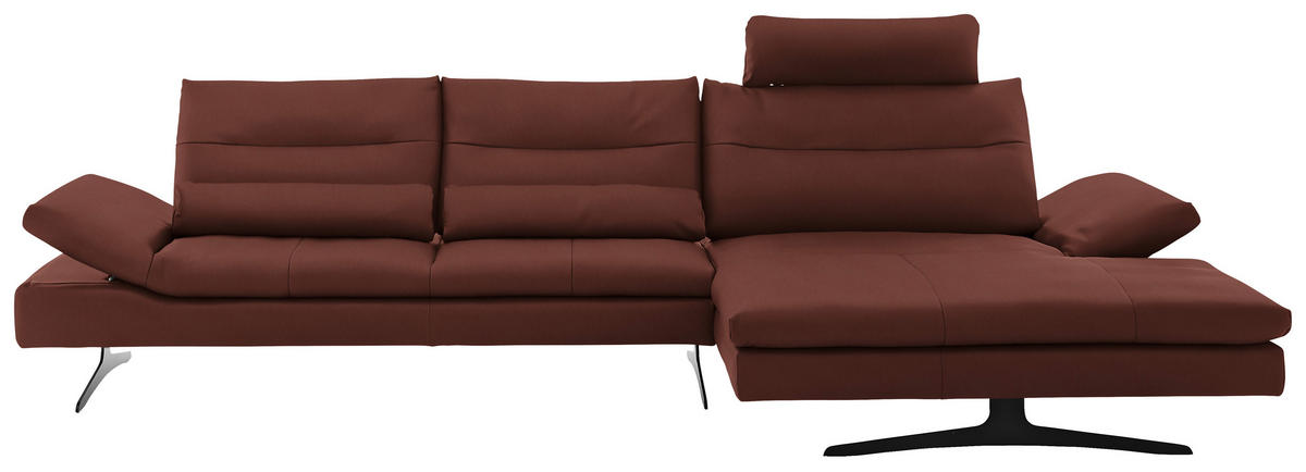ECKSOFA in Echtleder Schlammfarben  - Schlammfarben/Schwarz, Modern, Leder/Metall (342/158cm) - Chilliano