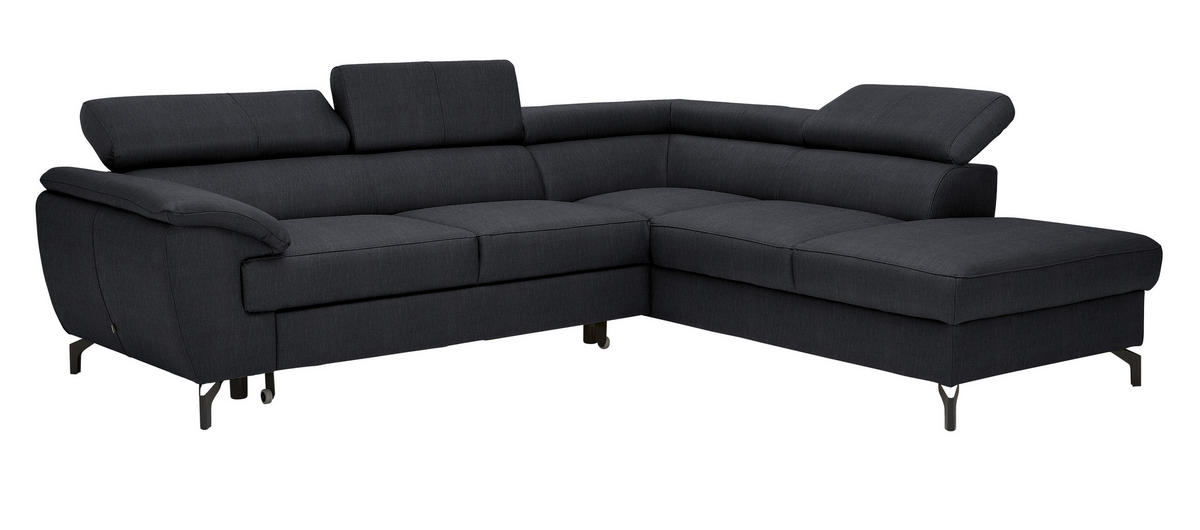 ECKSOFA in Echtleder Schwarz  - Schwarz, Design, Leder/Metall (256/220cm) - Celina Home