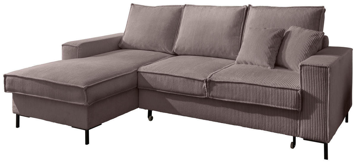 ECKSOFA Graubraun Cord  - Graubraun/Schwarz, MODERN, Textil/Metall (150/240cm) - Livetastic