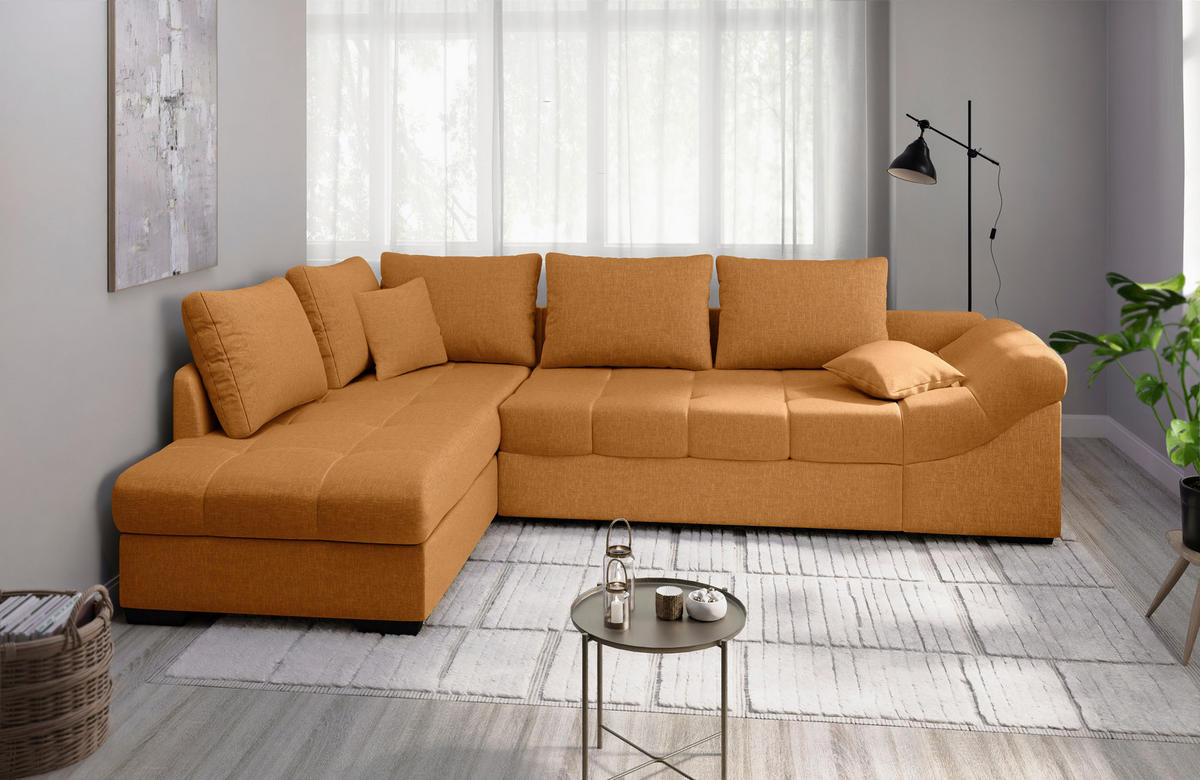 ECKSCHLAFSOFA Alvito Goldfarben Mikrofaser  - Goldfarben/Schwarz, MODERN, Holz/Textil (202/298cm) - MID.YOU
