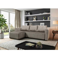 ECKSOFA STELLA Taupe Plüsch Rückenkissen, Bettkasten  - Taupe/Schwarz, Design, Kunststoff/Textil (166/234cm) - MID.YOU