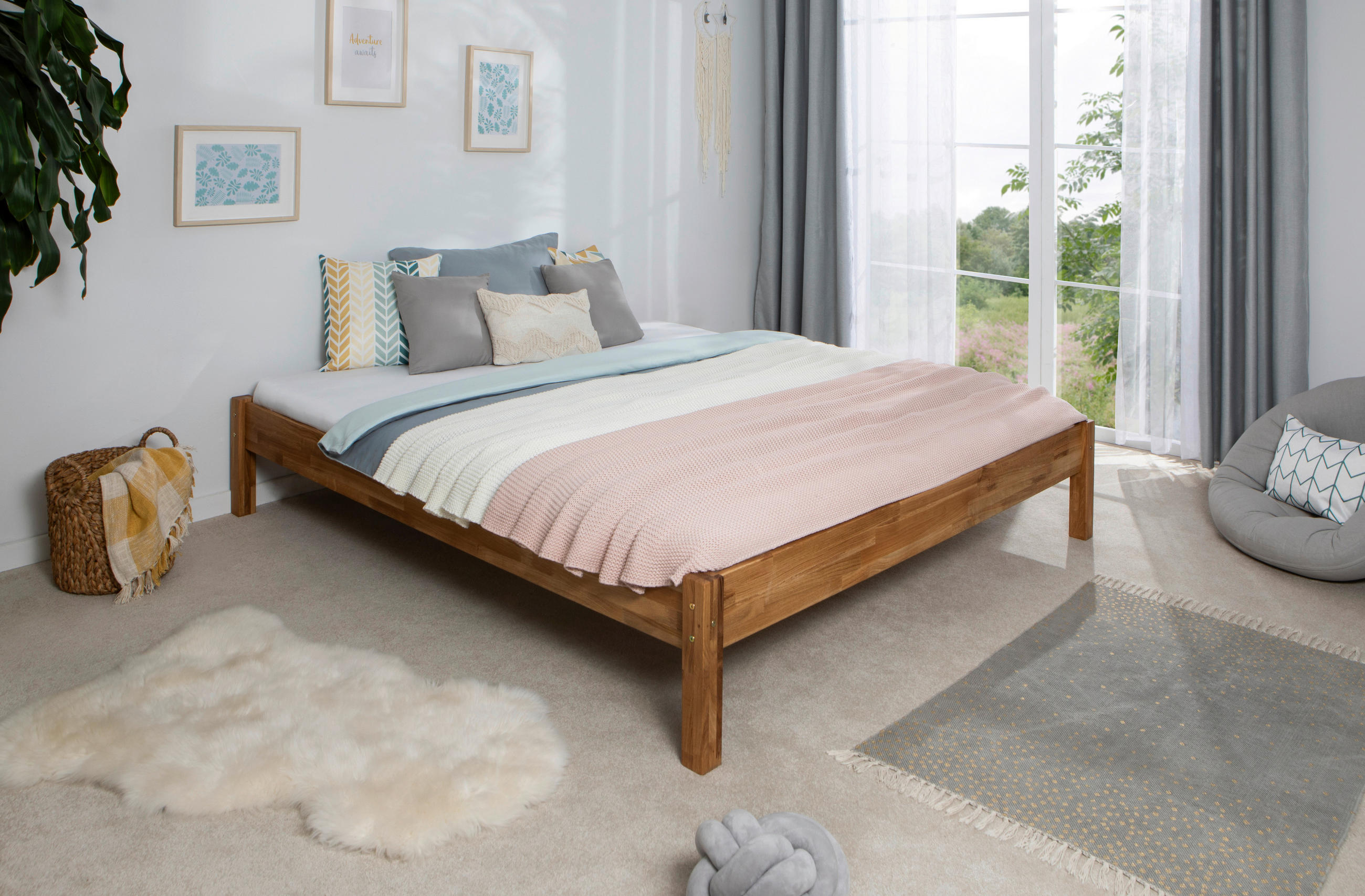 Thumbnail - Mid.you Futonbett, Natur, Holz, Eiche, massiv, 180x200 cm, für Rollrost geeignet, Lattenrost geeignet, Holzmöbel, Holzbe...