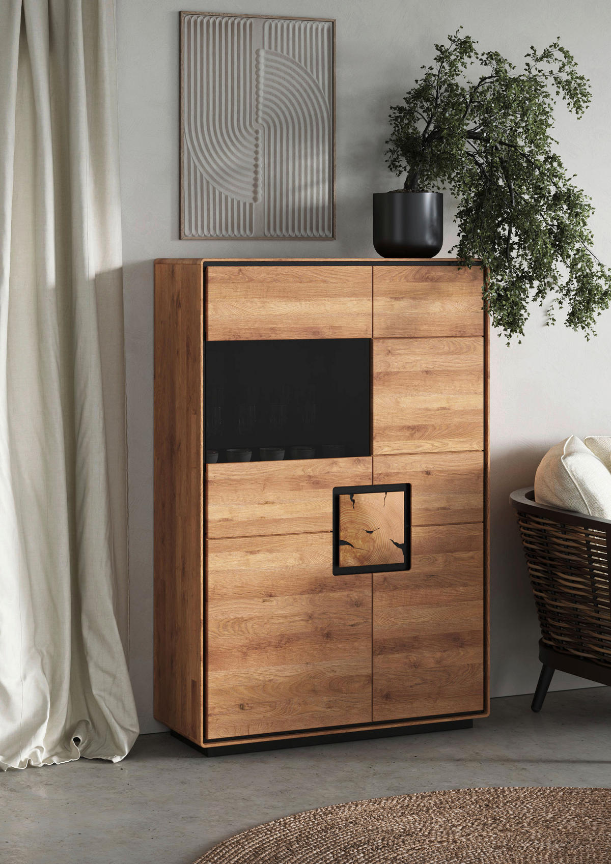 HIGHBOARD  100/152/40 cm  - Wildeiche/Schwarz, Basics, Holz (100/152/40cm) - Livetastic