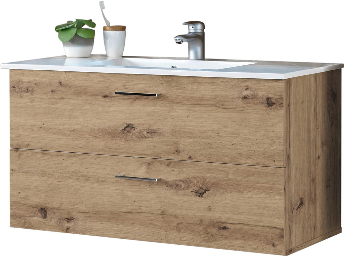 WASCHTISCHKOMBI 99 cm  - Eichefarben/Silberfarben, Natur, Holzwerkstoff/Kunststoff (99cm) - Xora