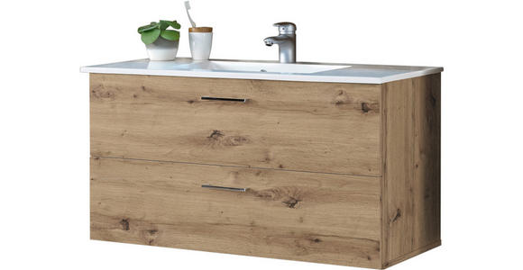 WASCHTISCHKOMBI 99 cm - Eichefarben/Silberfarben, Natur, Holzwerkstoff/Kunststoff (99cm) - Xora