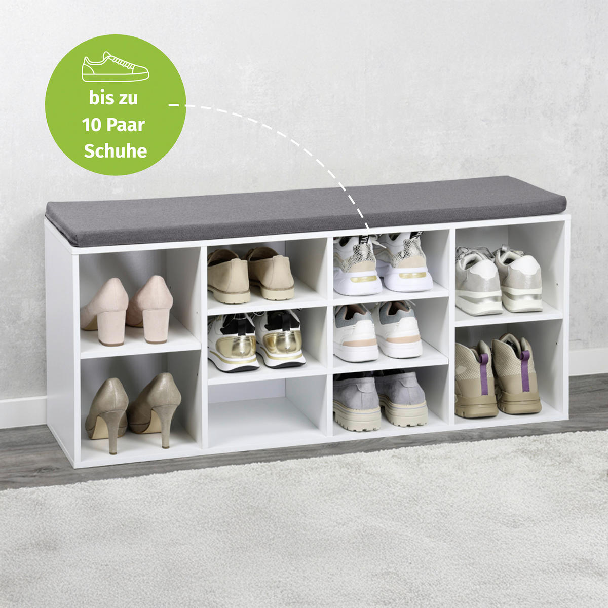 SCHUHREGAL Grau, Weiß  - Weiß/Grau, Design, Holzwerkstoff/Textil (103.5/48/29.5cm) - Kesper