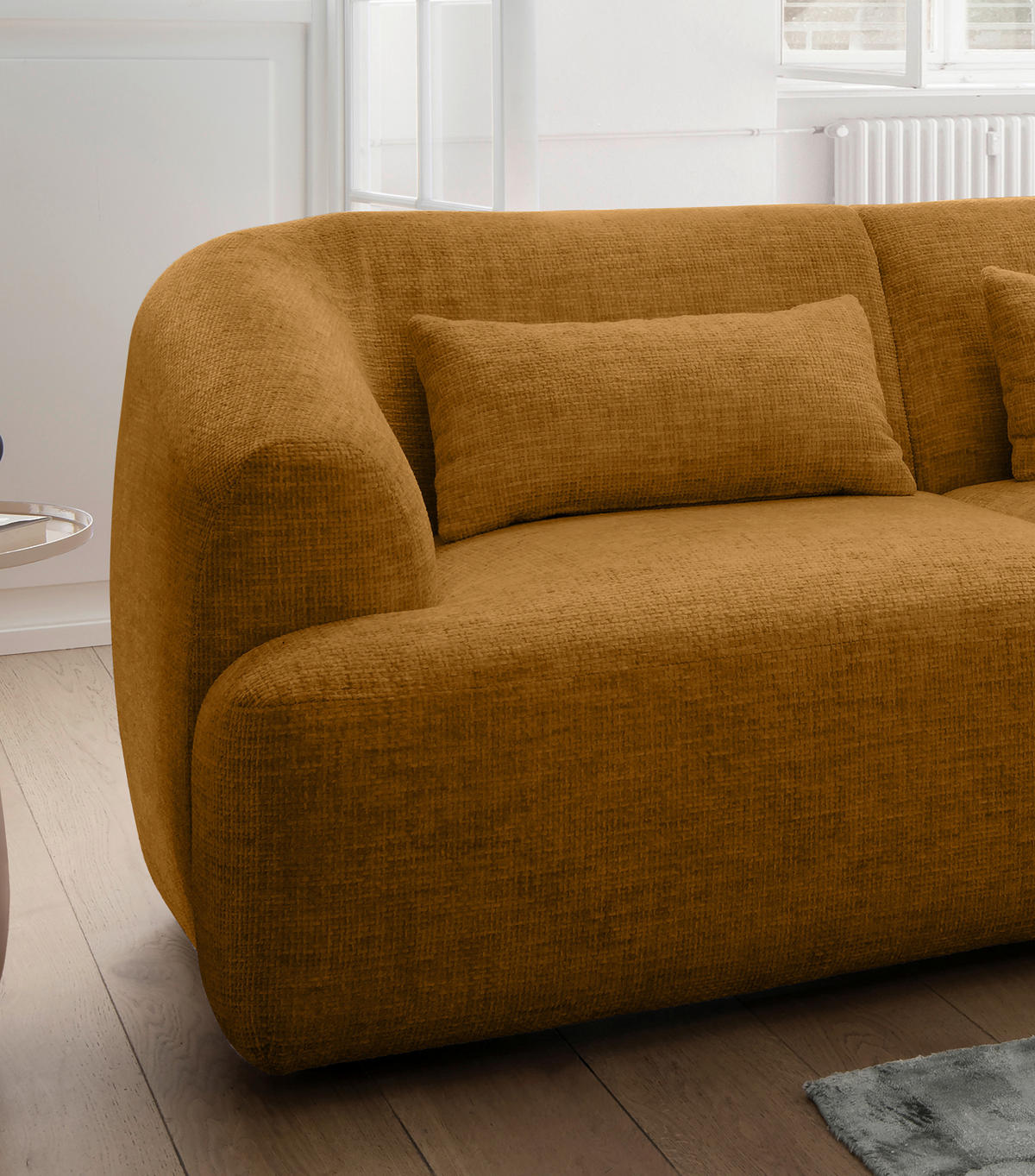 ECKSOFA in Struktur Goldfarben  - Goldfarben/Schwarz, Modern, Kunststoff/Textil (256/160cm) - Livetastic