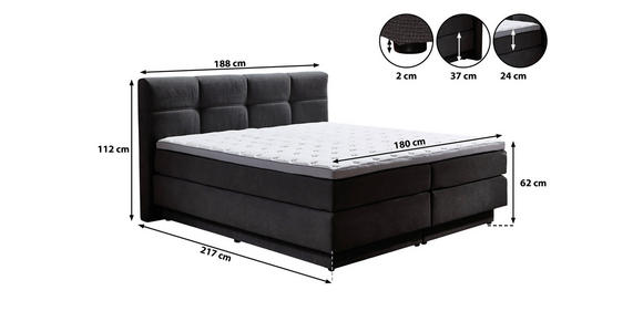 BOXSPRINGBETT 180/200 cm  in Anthrazit  - Anthrazit/Schwarz, KONVENTIONELL, Kunststoff/Textil (180/200cm) - Carryhome