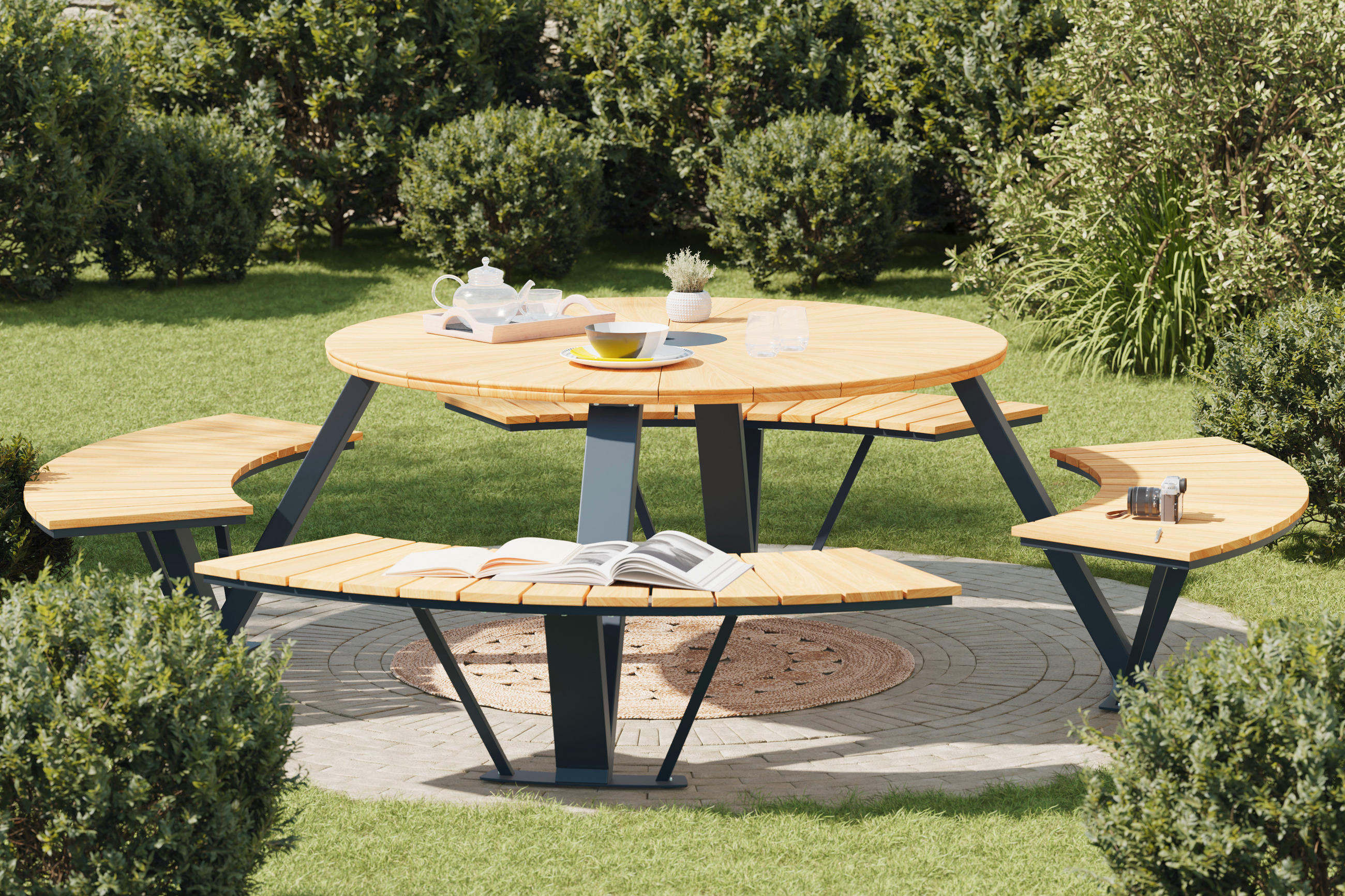 GARTENTISCHGRUPPE  - Schwarz/Teakfarben, MODERN, Holz/Metall (282/75/282cm) - Ambia Garden