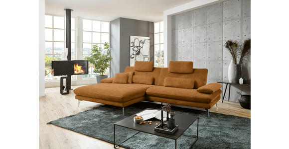 ECKSOFA in Velours Cognac 184/284 cm - Cognac/Schwarz, Design, Textil/Metall (184/284cm) - Dieter Knoll