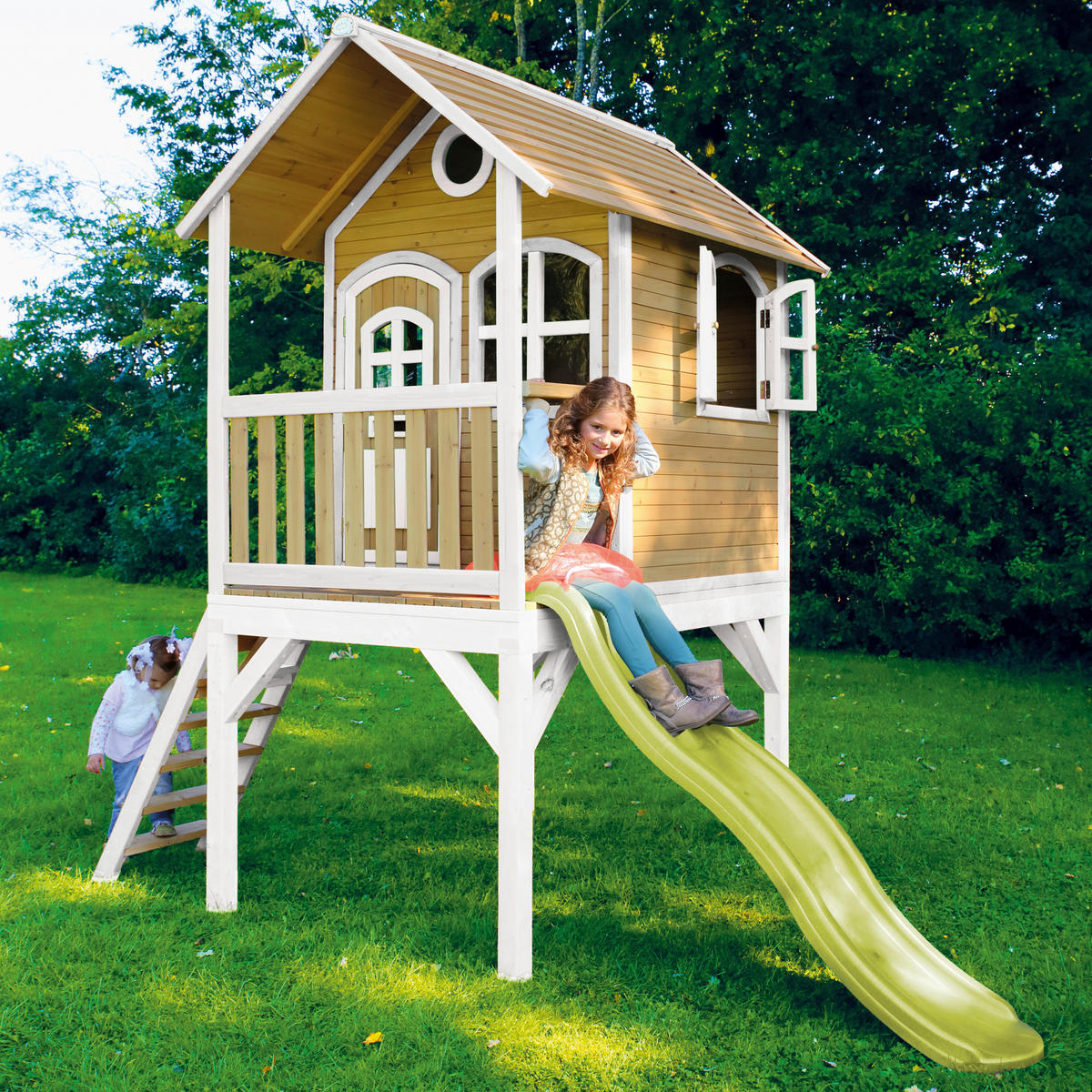 SPIELHAUS 318/272/191 cm  - Braun/Weiß, KONVENTIONELL, Holz (318/272/191cm) - Ambia Garden
