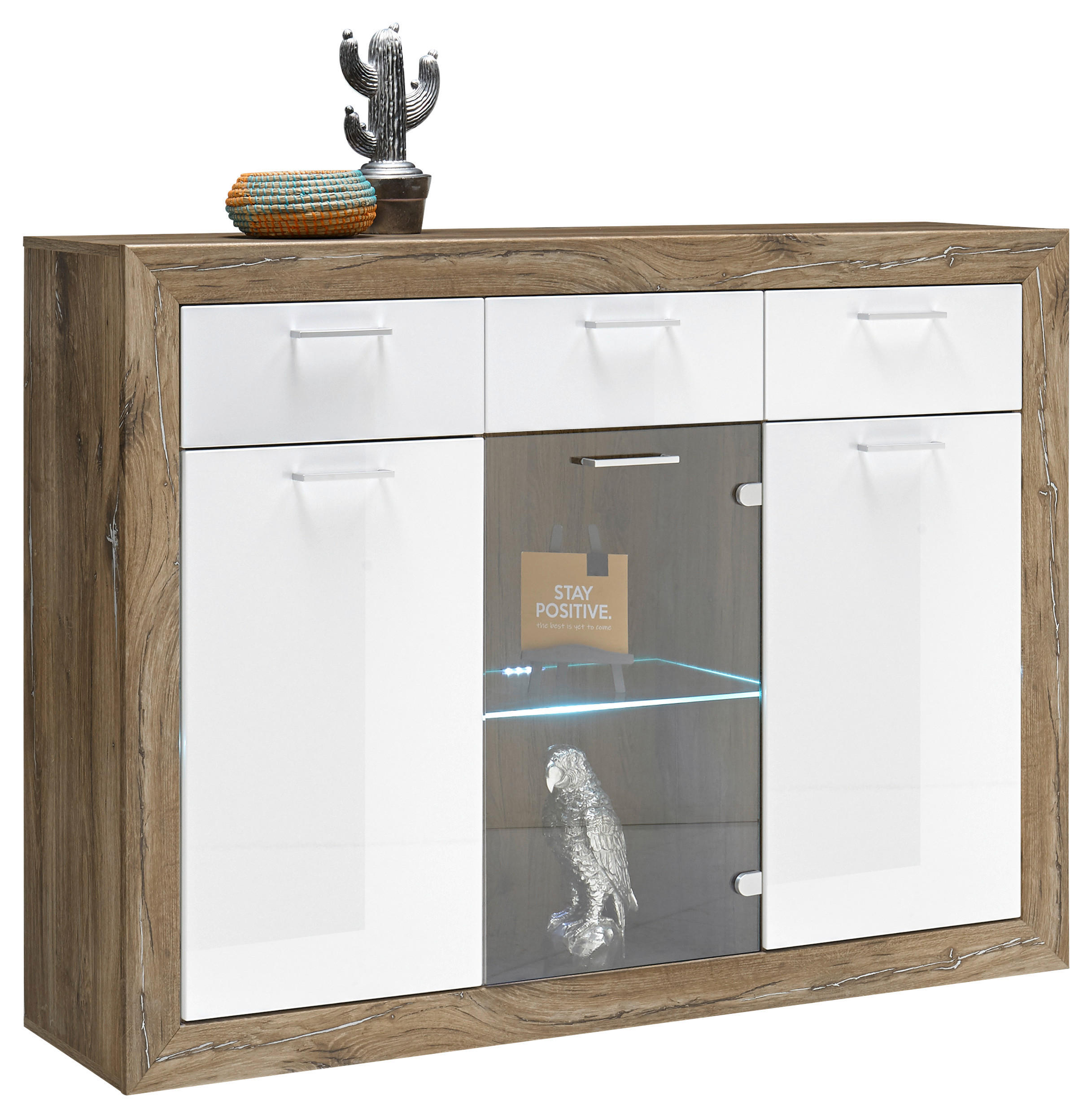 HIGHBOARD  in 151/114/40 cm  - Weiß Hochglanz/Dunkelbraun, KONVENTIONELL, Glas/Holzwerkstoff (151/114/40cm) - MID.YOU