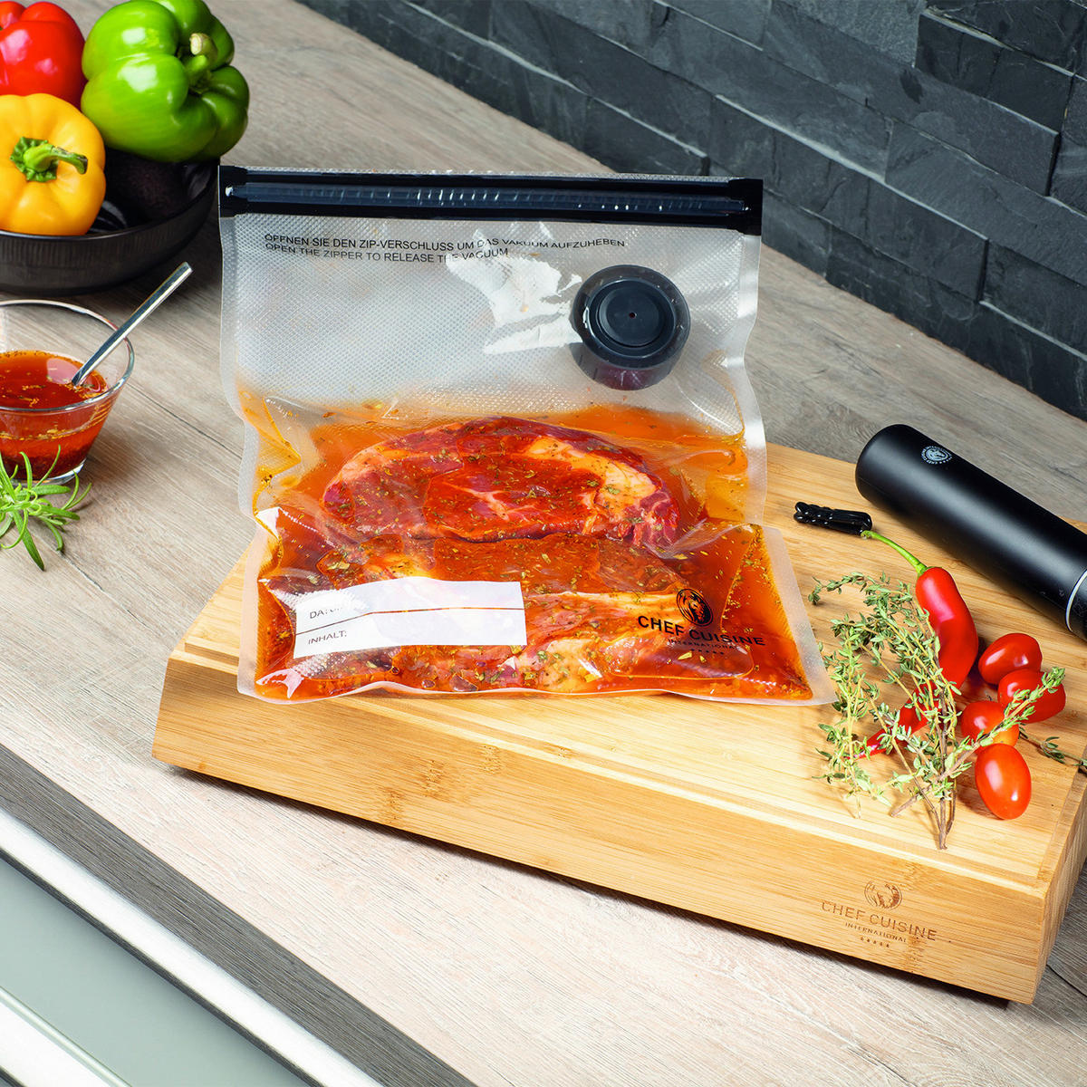 VAKUUM-LEBENSMITTELBEUTEL - Transparent/Schwarz, KONVENTIONELL, Kunststoff (1,25/4/8,5l) - CHEF CUISINE