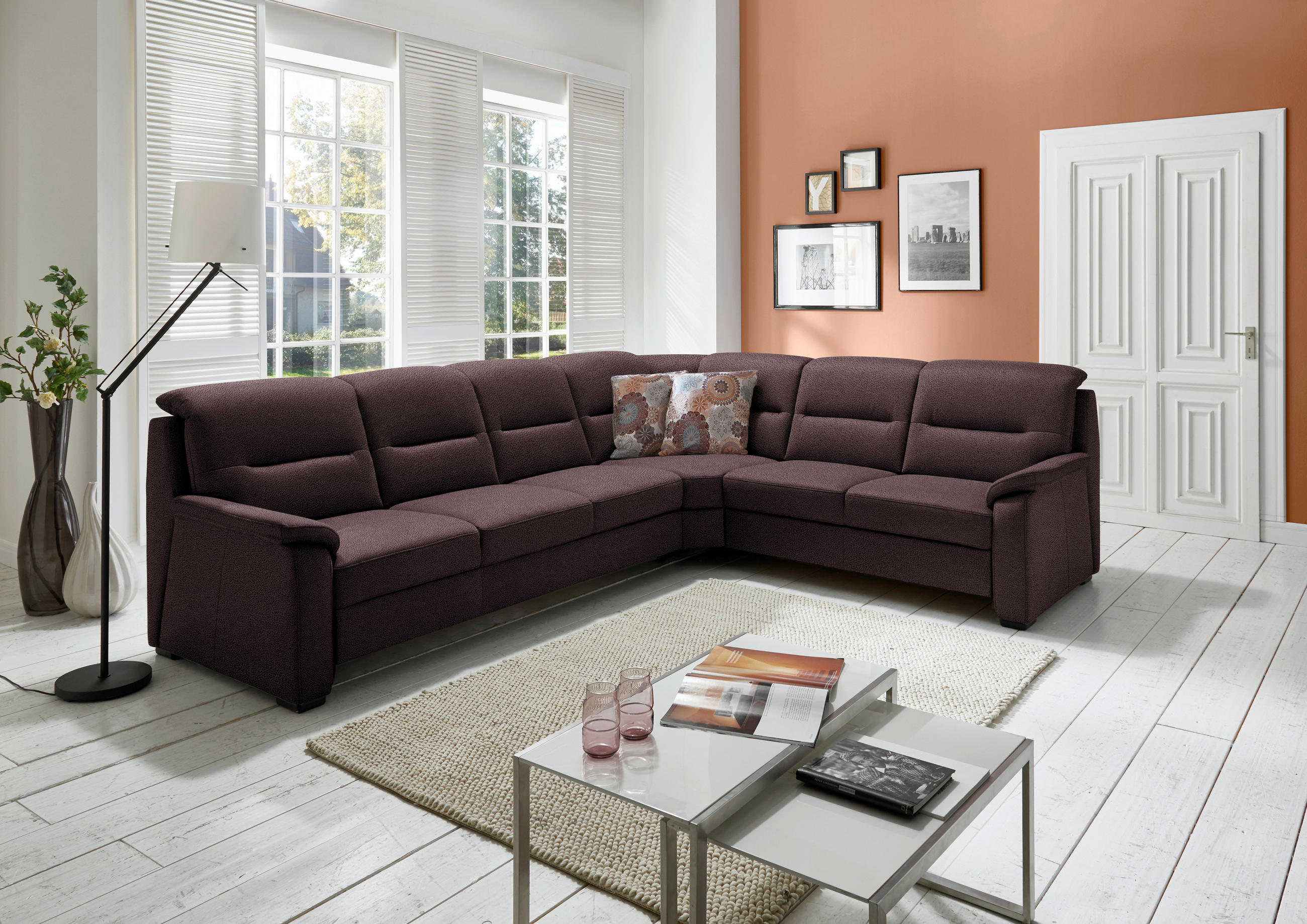 ECKSOFA in Mikrofaser Dunkelbraun  303/245 cm  - Dunkelbraun/Schwarz, KONVENTIONELL, Holz/Textil (303/245cm) - Beldomo Comfort