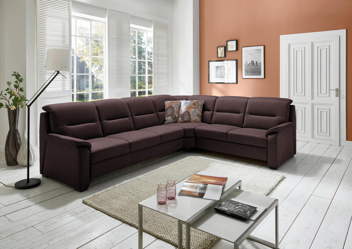 ECKSOFA in Mikrofaser Dunkelbraun  - Dunkelbraun/Schwarz, Konventionell, Holz/Textil (303/245cm) - Beldomo Comfort