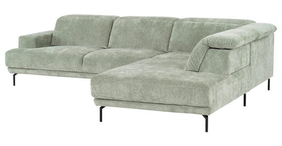 ECKSOFA Mintgrün Chenille Kopfteilverstellung, Sitztiefenverstellung  - Schwarz/Mintgrün, Design, Textil/Metall (307/243cm) - Xora
