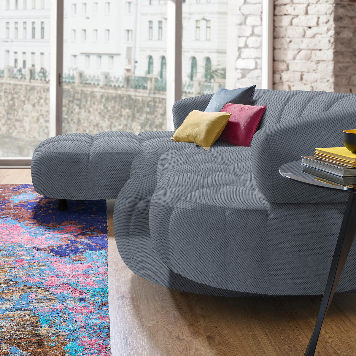 ECKSOFA in Webstoff Blaugrau  183/284 cm  - Blaugrau/Schwarz, Design, Holz/Textil (183/284cm) - Welnova