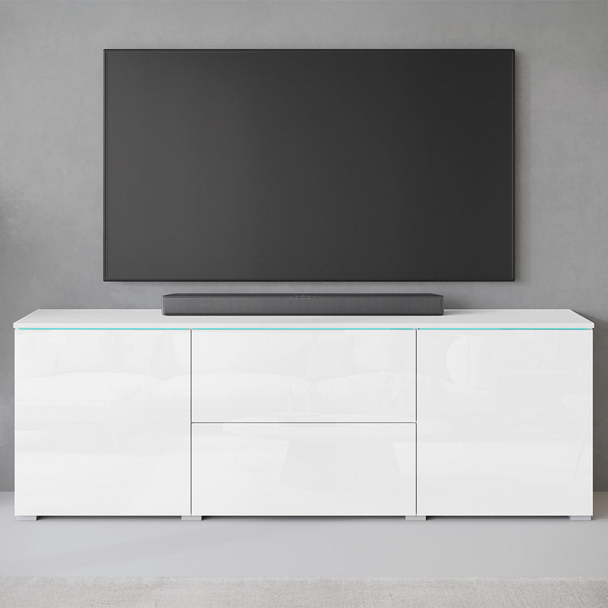 LOWBOARD Vera  in 180/61,8/34,5 cm  - gris/blanc haute brillance, Trend, matière synthétique/matériau de bois (180/61,8/34,5cm) - P & B