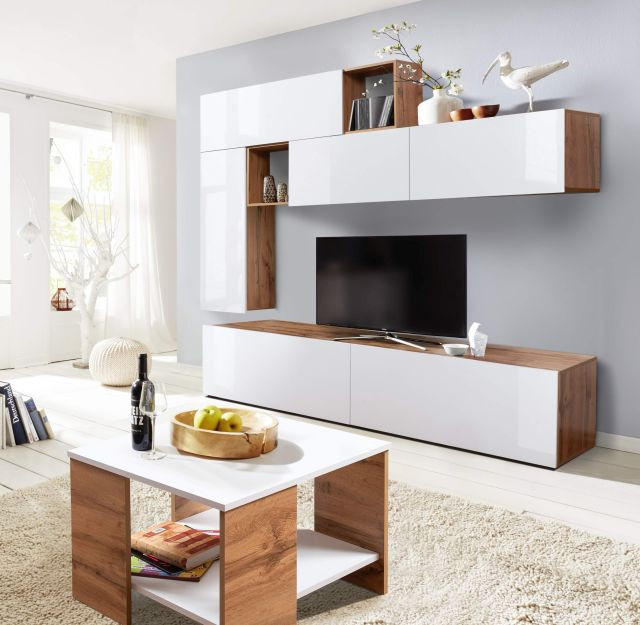 MOBILIER ÎNCASTRAT ÎN PERETE in alb, stejar Wotan  - alb/alb lucios intens, Modern, material pe bază de lemn (260/227,5/40cm) - Hom`in