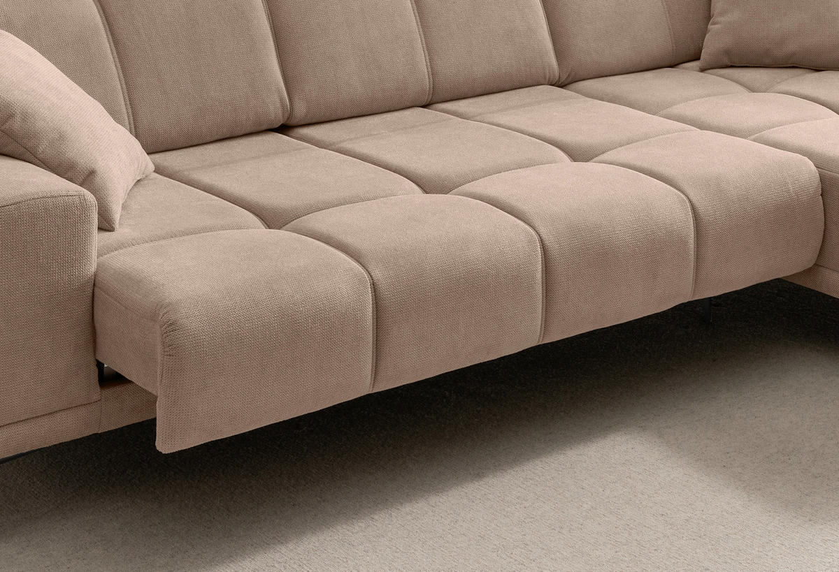 ECKSOFA NESTO Hellbraun Chenille Zierkissen, Kopfteilverstellung, Sitztiefenverstellung  - Hellbraun/Schwarz, Basics, Textil/Metall (292/187cm) - Livetastic