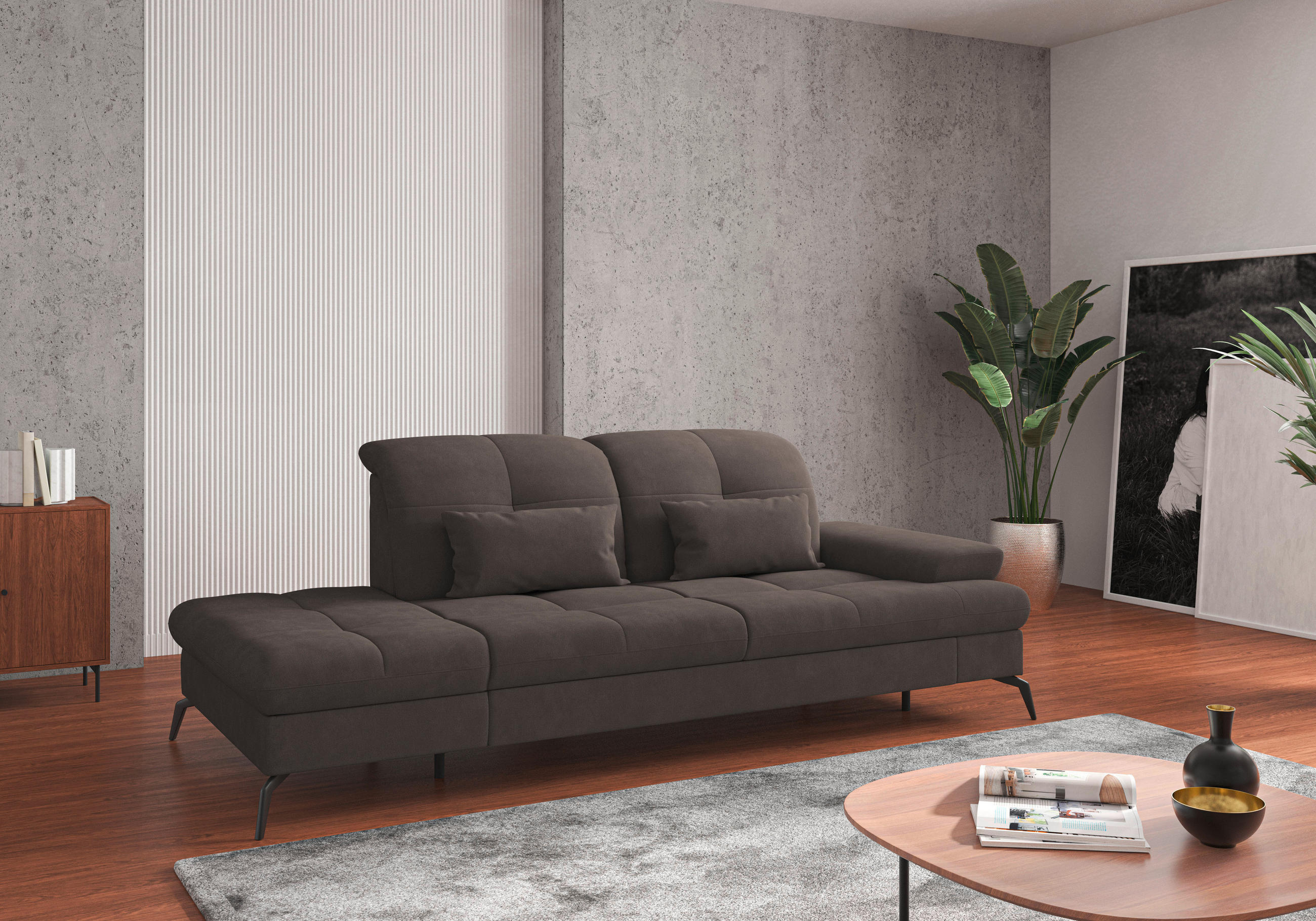 RÉCAMIERE in Flachgewebe Graphitfarben  - Schwarz/Graphitfarben, Konventionell, Textil/Metall (231/90/122cm) - Sit & More