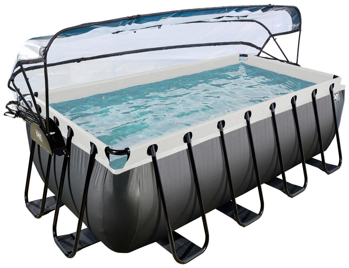 POOL-SET BLACK 400/200/122 cm  - Schwarz, KONVENTIONELL, Metall (400/200/122cm) - EXIT Toys